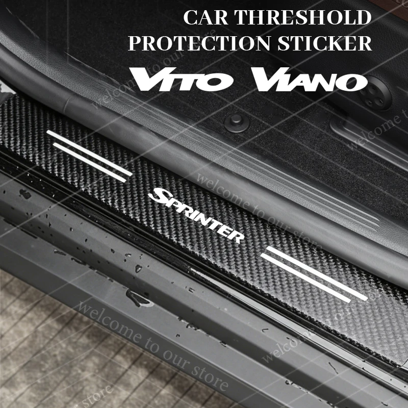 4/5 peças para Viano Vito Sprinter Logo V Class W639 W903 W907, adesivos de fibra de carbono para soleira de porta, faixa decorativa para porta-malas.