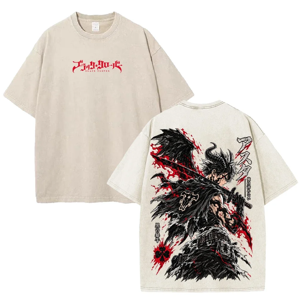 Black Clover Anime T Shirt Asta Devil Form Vintage  Oversized Short Sleeve Tee Manga Back Print Streetwear Unisex Tops