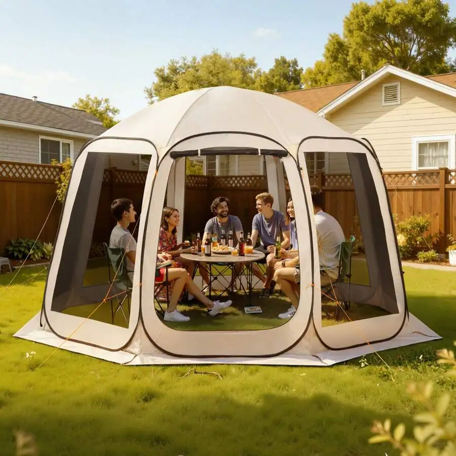 Screen House Tent, 12 X 11 Ft, 10-12 Person Pop Up Screen Tent, Portable Screened In With Carry Bag, Netting Sides, Ground Stake