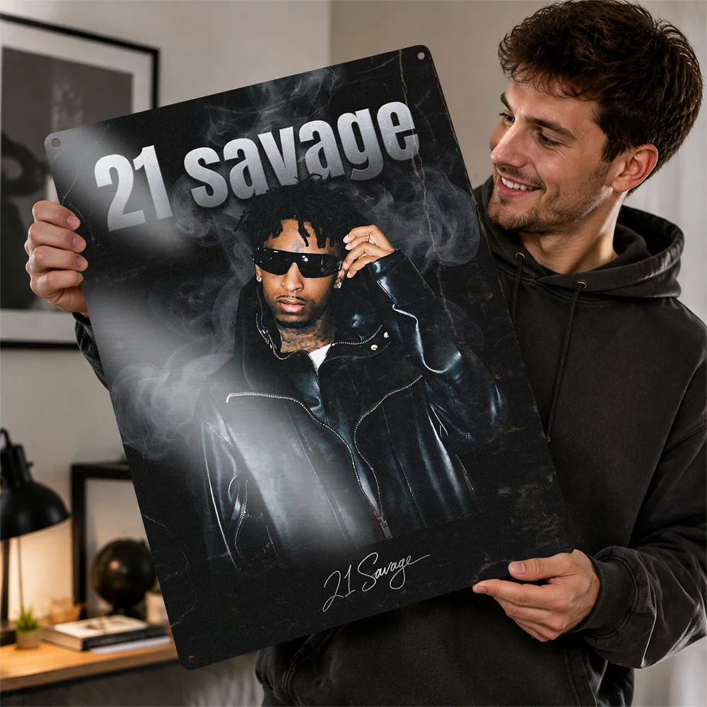 21 Savage Portrait Textured Poster Personalized Aluminum Metal Sign Album Era Tribute Wall Art For Bedroom As Anniversary Gift