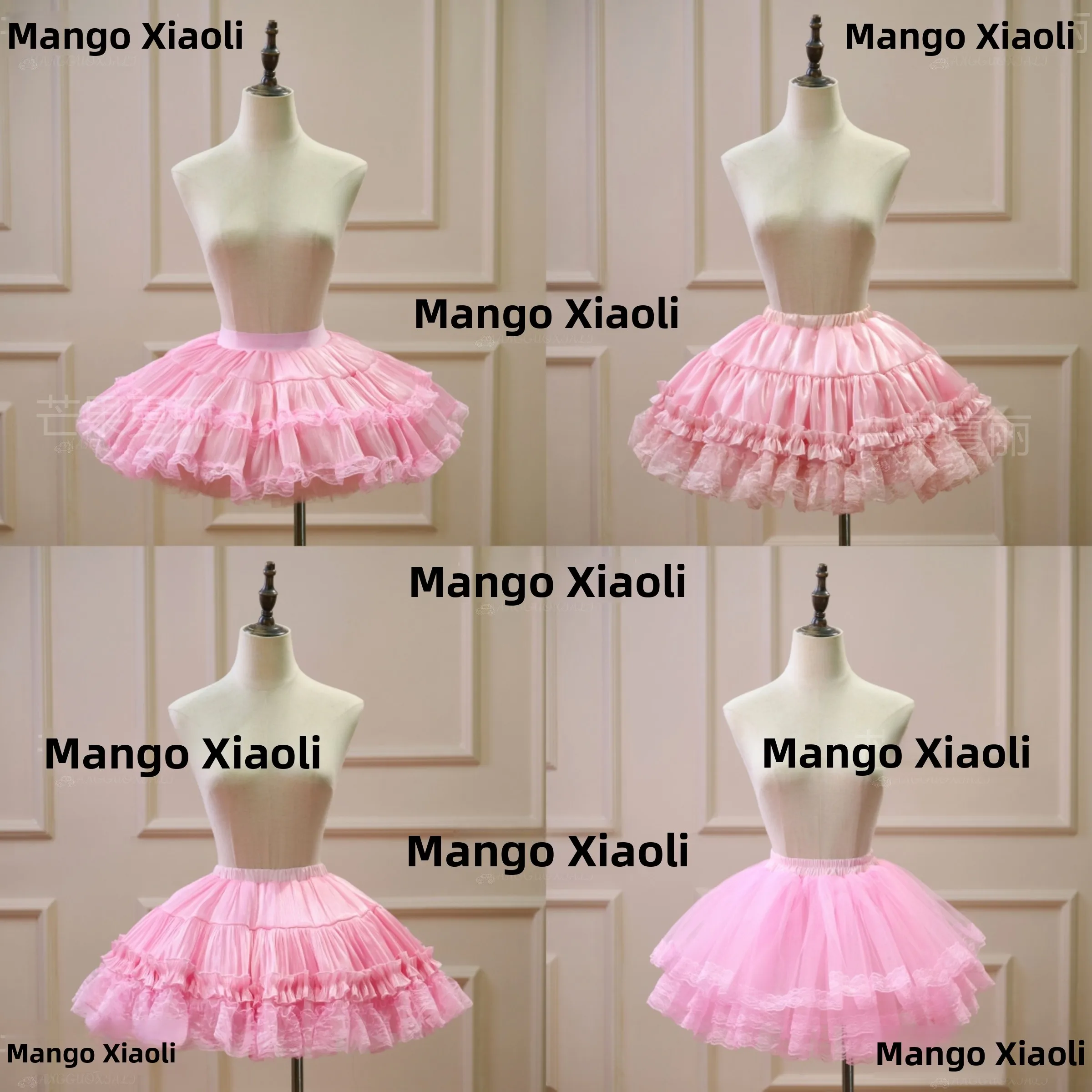 Pink Lolita Puffy Skirt Petticoat Short Lace Trimmed No-Bone Support Daily Wear Polyester Fabric Girls Students Fashion