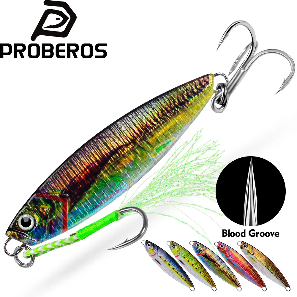 PROBEROS 10g-40g Shore Cast Hook Swimbait Spoon Jig Metal Fishing Lure Artificial Bait Laser Cover Trout Pesca Spinning Tackle