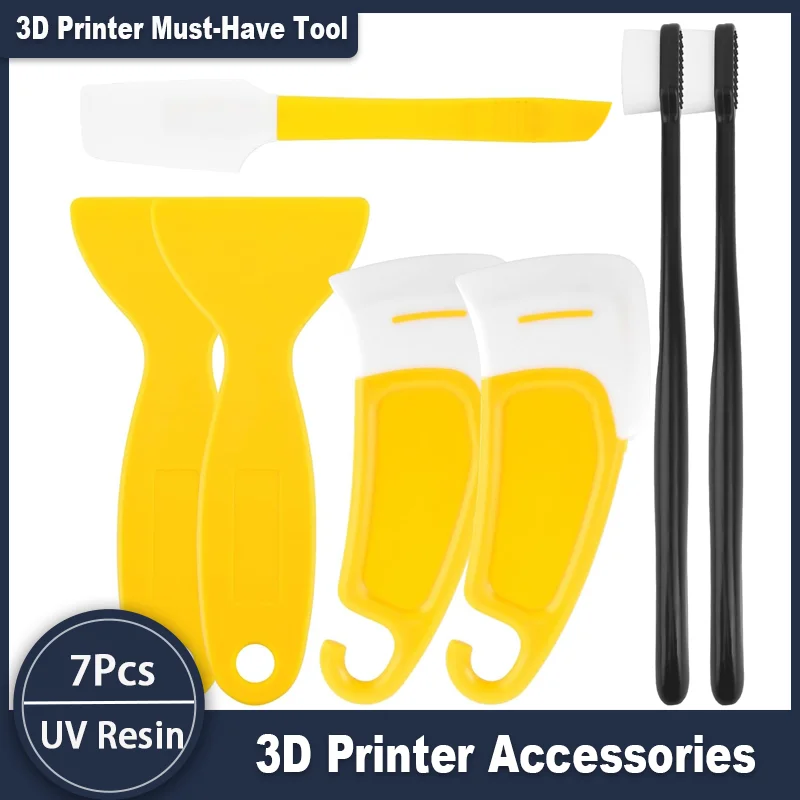 

7Pcs UV Resin 3D Printer Tool Kit, Silicone Spatula Scraper Brush for Resin Cleaning Transfer Protect FEP Film Vat Tank