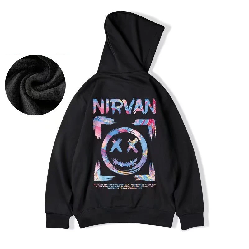 

Funny Graffiti Smile Letter Print Hoodies For Men Retro Hip Hop Loose Pullover Hooded Sweatshirts High Street Pocket Y2K Hoody