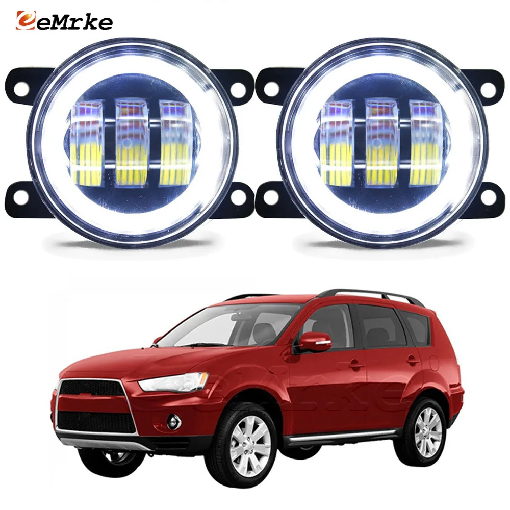 

Led Fog Lights Assembly PTF Lens For Mitsubishi Outlander II MK2 2010 2011 2012 LED Turn Siganl Angel Eye Ring Halo Low Beam