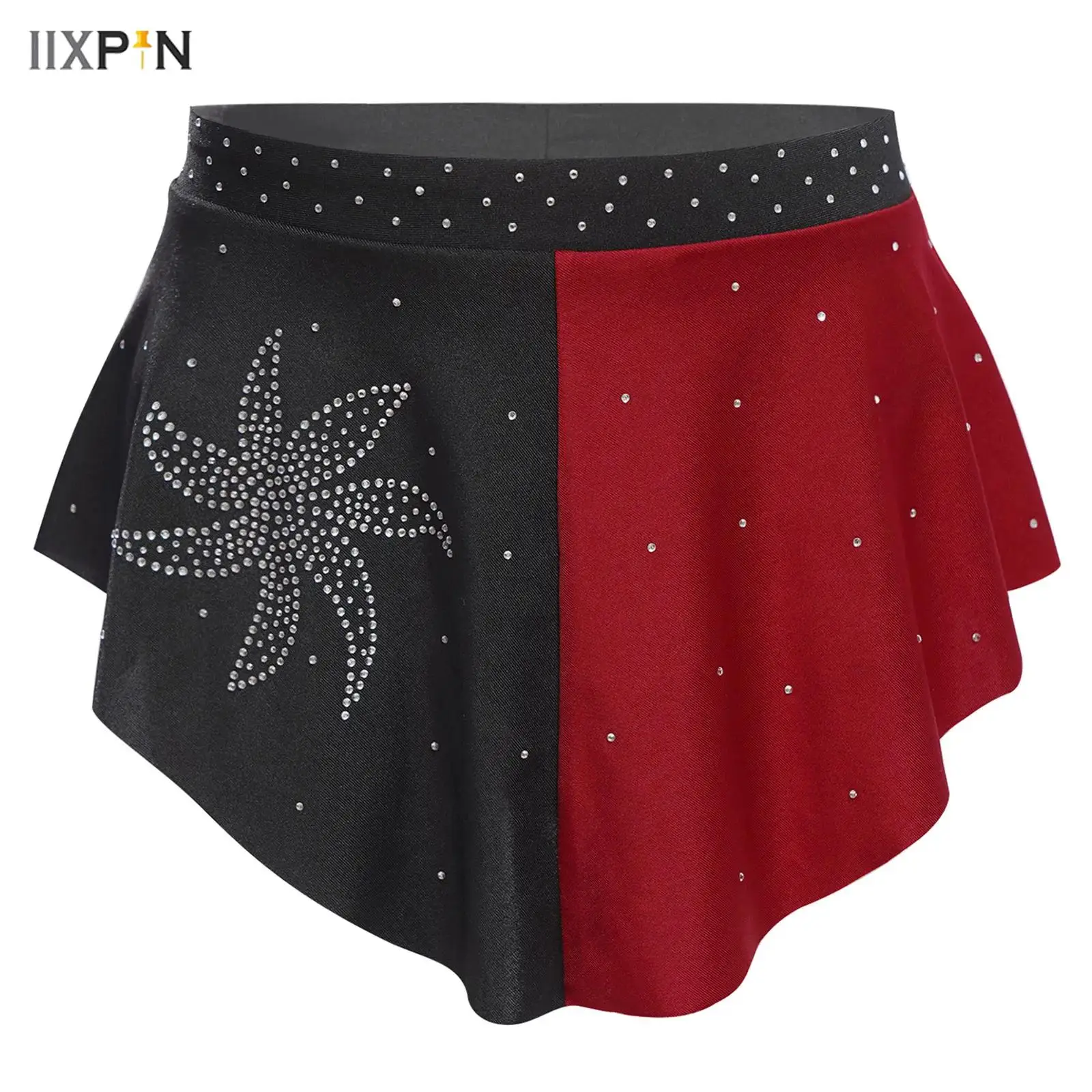 

Kids Girls Modern Lyrical Dance Skirt Ballroom Jazz Ballet Dance Costume Elastic Waistband Color Block Shiny Rhinestones Skirt