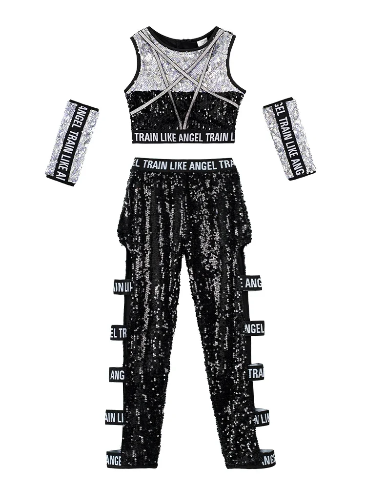 Girls' Fashionable Hip-hop Children's Sequins Performance Clothes Jazz Dance Suit