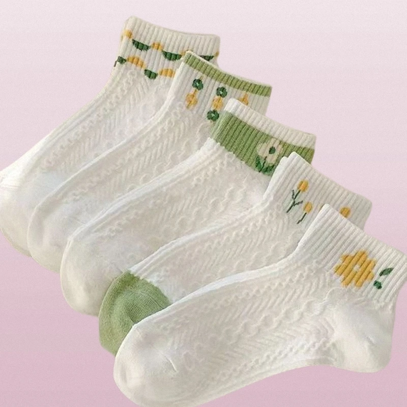 5 paires de chaussettes mi-tube pour femmes, confortables, polyvalentes, mignonnes, style universitaire, blanches, respirantes, décontractées, longues, été