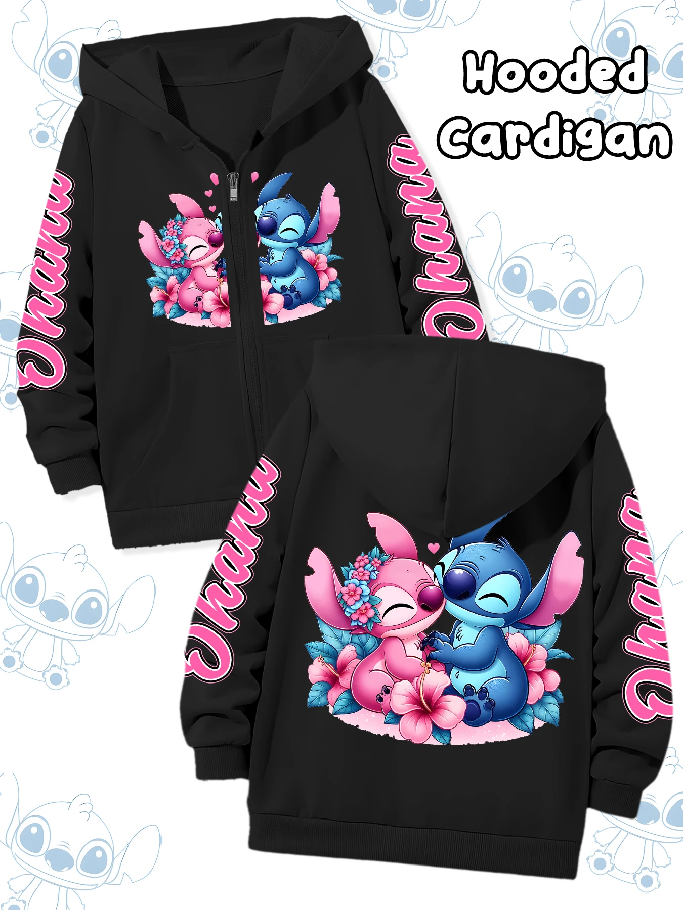 سترة صوفية عصرية بغطاء للرأس للأطفال من ديزني، مطبوعة بأنماط غرزة لطيفة، مناسبة للارتداء اليومي غير الرسمي