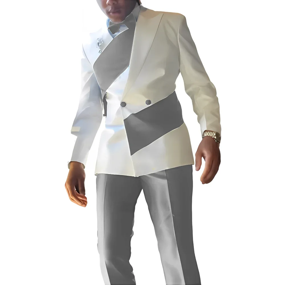 Elegant Men's Suit 2-piece Wedding Tuxedo Groom Slim Fit Suit Colorblock Jacket Pants XS-5XL For Men Blazer - Image 6