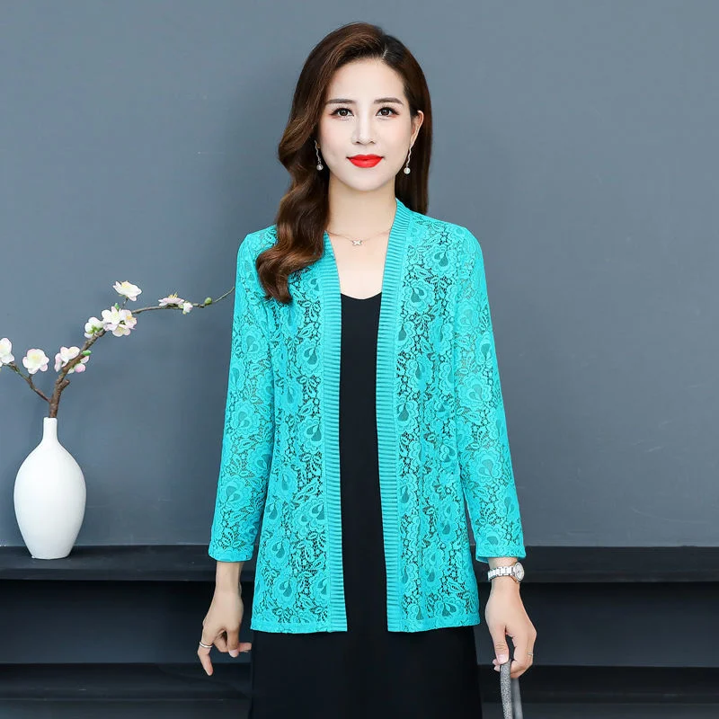 Female Long-sleeved Sun Protection Clothes Air Conditioning Shirts 2024 Summer New Women Loose Openwork Lace Cardigan Thin Coat