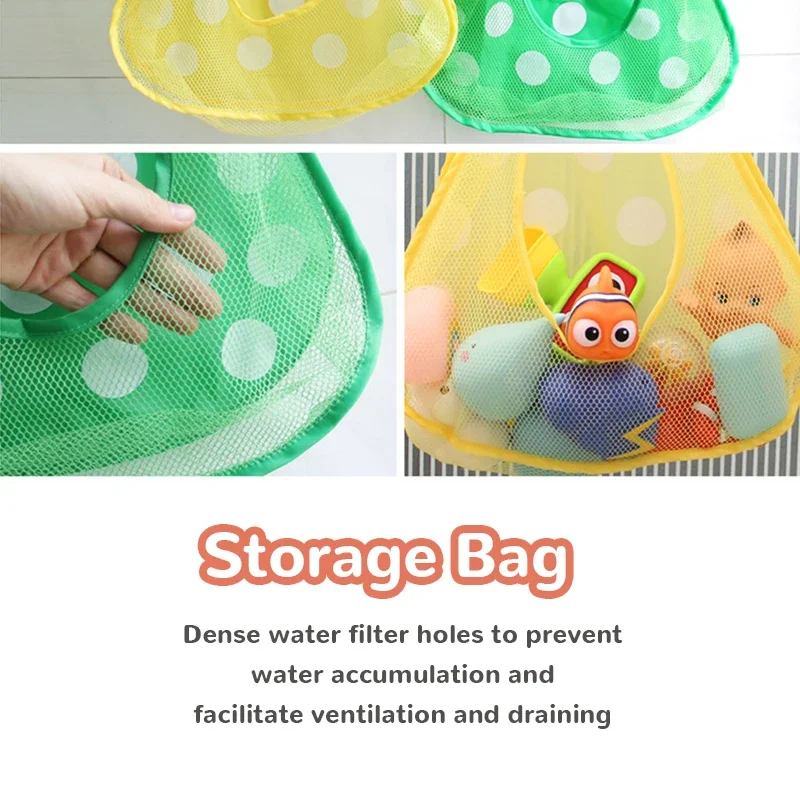 Yellow duck storage mesh bag toy pocket children bath waterproof drain cartoon dinosaur bathroom shower succle cup hanging toys