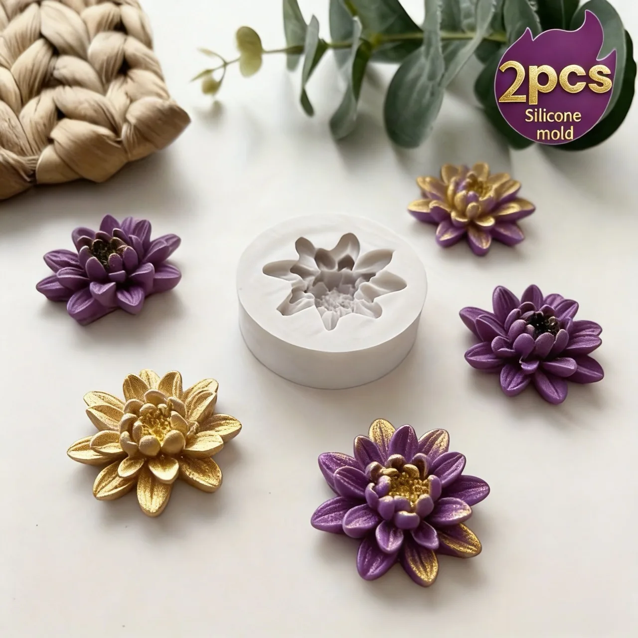 2 kleine Lotus-Silikonformen, wiederverwendbare, hochwertige, blumenförmige Formen, geeignet für die Herstellung von Duftkerzen, handgemachten Seifen, Cl