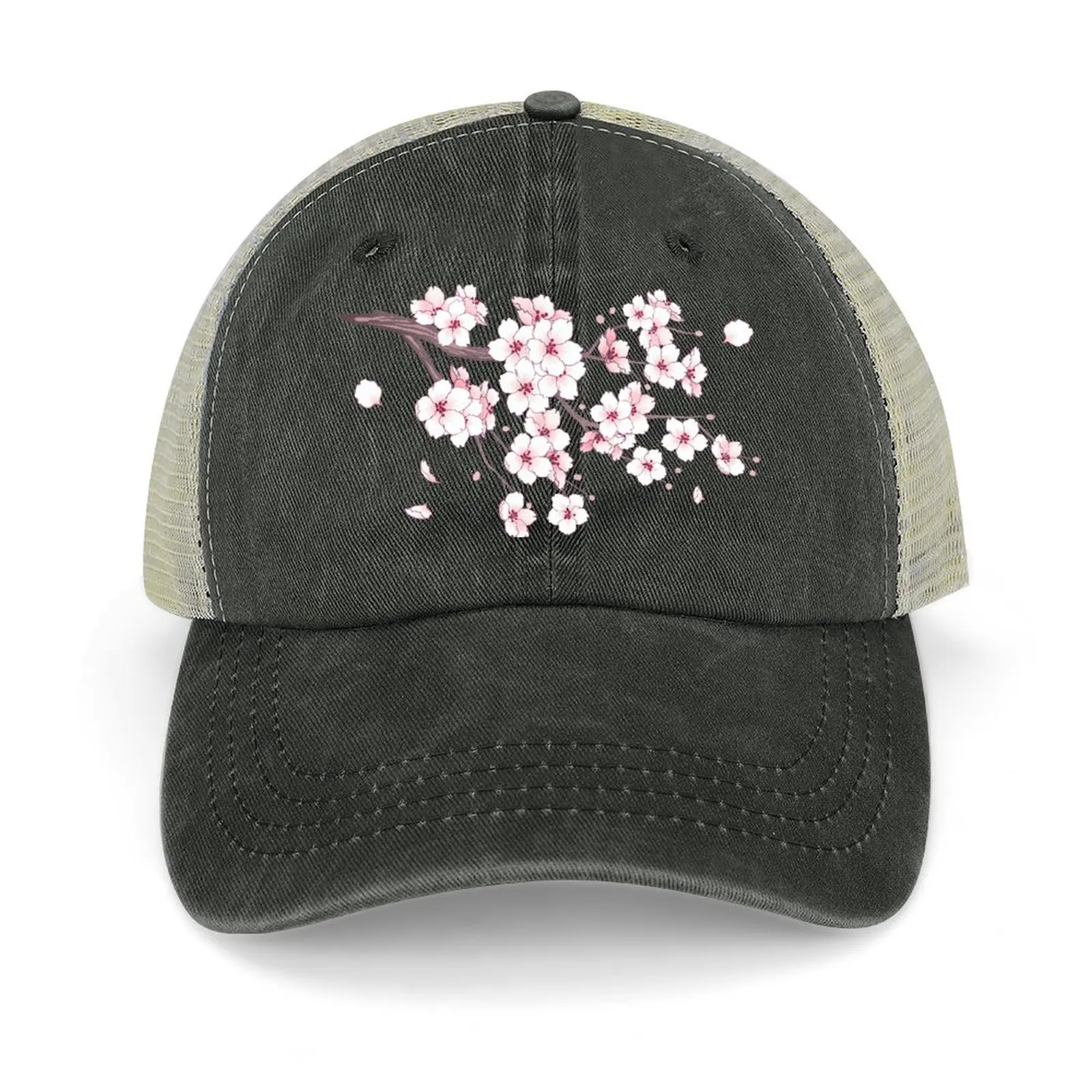 

Falling White Sakura Cherry Blossom Baseball Cap custom caps Hip Hop Snapback Cap Trucker Hat Men's Luxury Women's