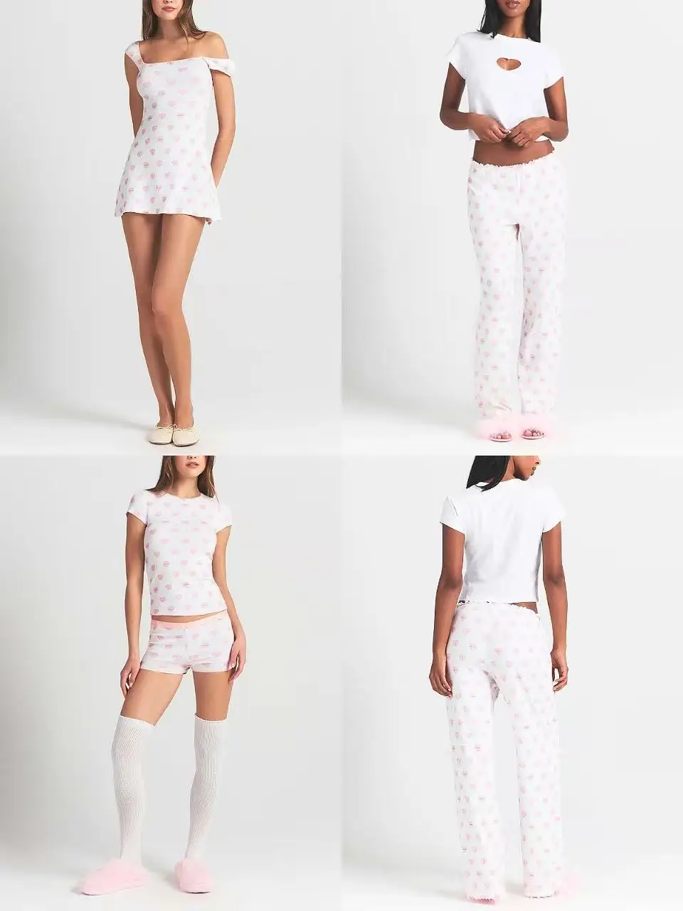 

Vntine's Day Limited Sweet Heart Print T-irt orts Pants Dr Set Faionable Casual Wear for Women in Spring