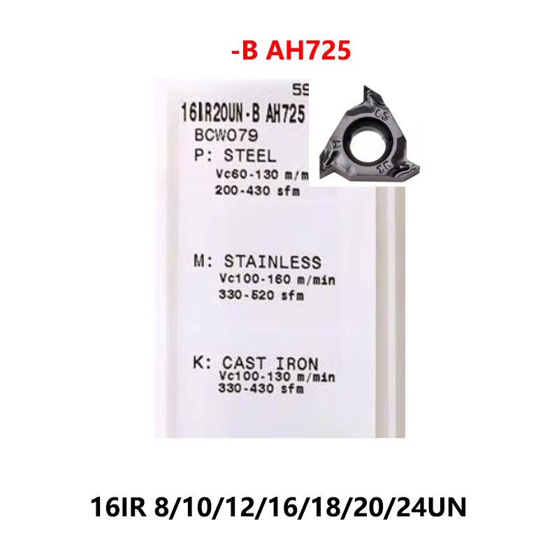 

100% Original 16IR 12UN 14UN 16UN 18UN 20UN 24UN 8UN 10UN-B AH725 Internal Threading Carbide Inserts UN 16IR18UN CNC 10pcs/box