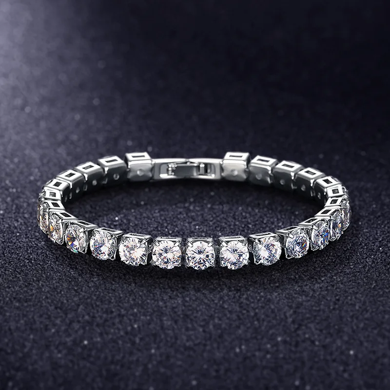 6.0 Round White Color Copper Inlaid Zircon Bracelet with Diamonds Simple Style High Quality Clothing Accessories Hand Jewelry