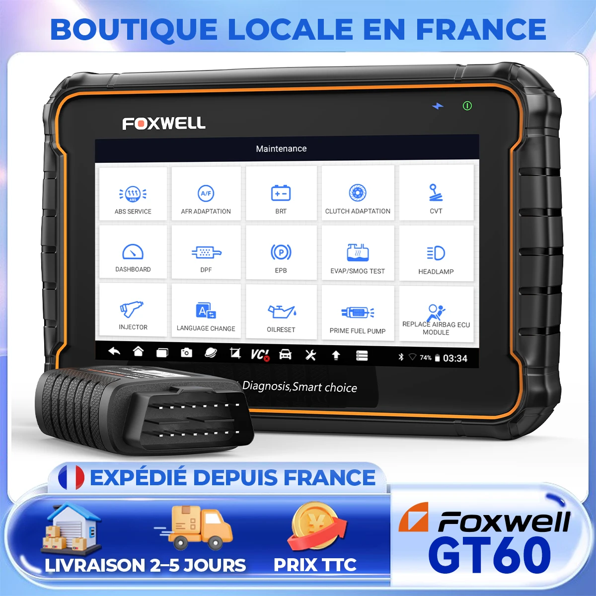 FOXWELL GT60 OBD2 Strumento di scansione bidirezionale 24+ Servizio Test attivo Tutti i sistemi Diagnosi Lettore di codici Scanner automobilistico per auto