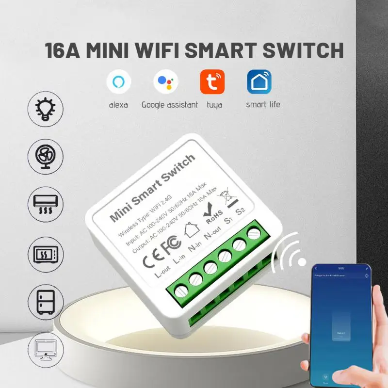 

16A MINI Wifi Smart Switch Supporte 2-way control Timer Wireless Switches Smart Home Automation Compatible Tuya Alexa Google