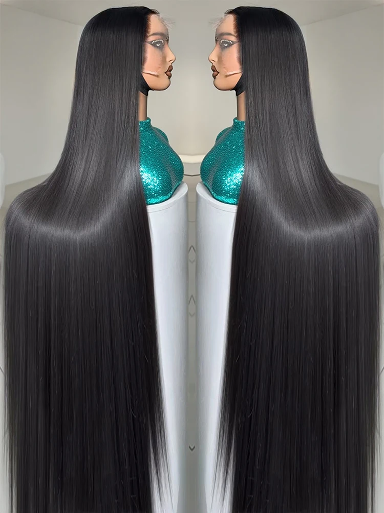 30 40 46 Polegada 13x4 13x6 hd osso transparente peruca frontal de renda reta 300% densidade 360 frente do laço completo perucas de cabelo humano para mulher