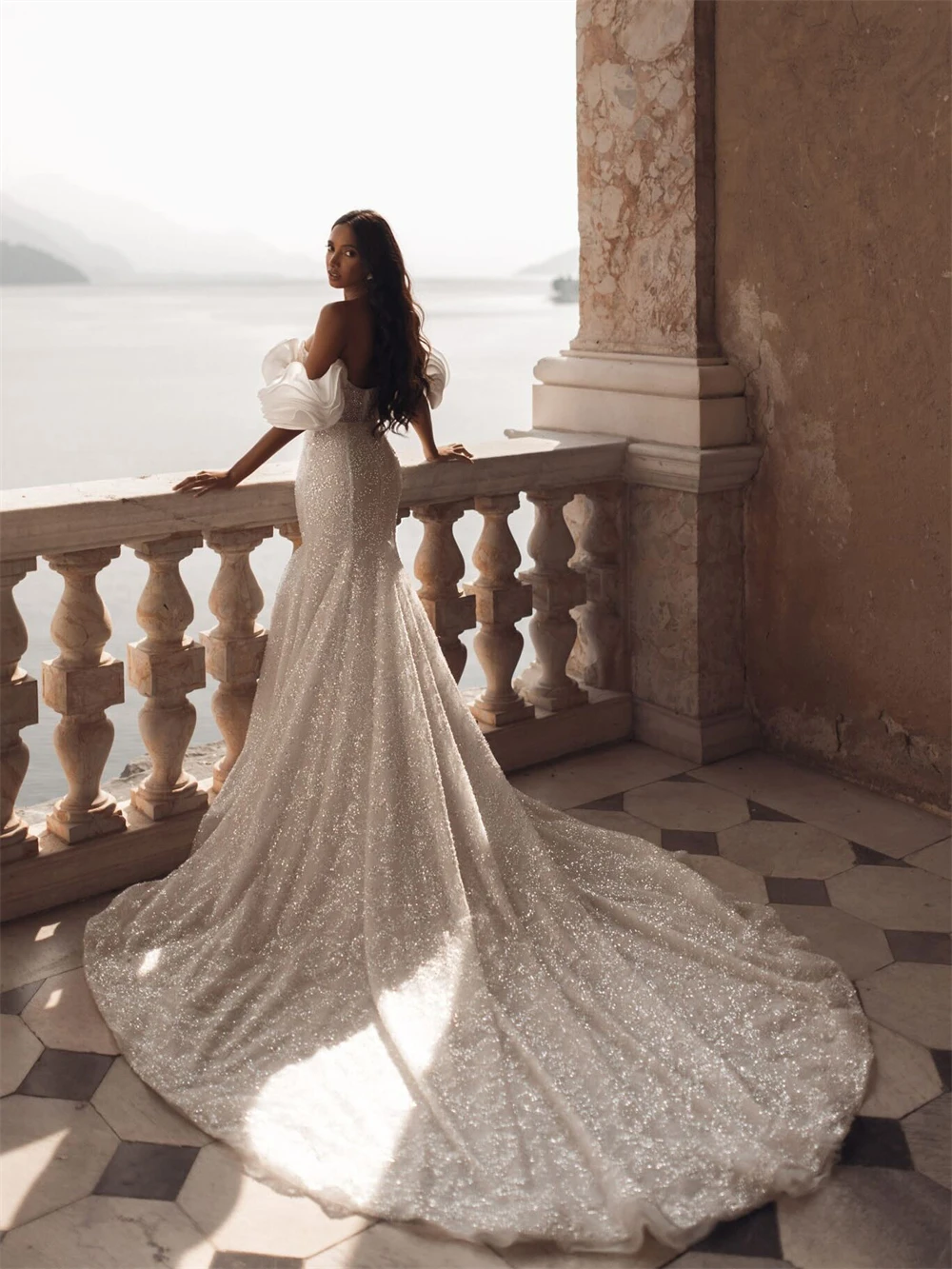 

Customized Soft Ivory Organza Wedding Dress Sexy Sweetheart Off the Shoulder Bridal Gown Boho Mermaid Court Train Robe de mariée