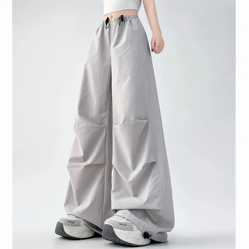 กางเกงขายาวทรงตรงสไตล์คลาสสิกสำหรับผู้หญิง เอวสูง ทรงหลวม สีพื้น ขายดี กางเกงคาร์โก้ลำลองสำหรับผู้หญิง