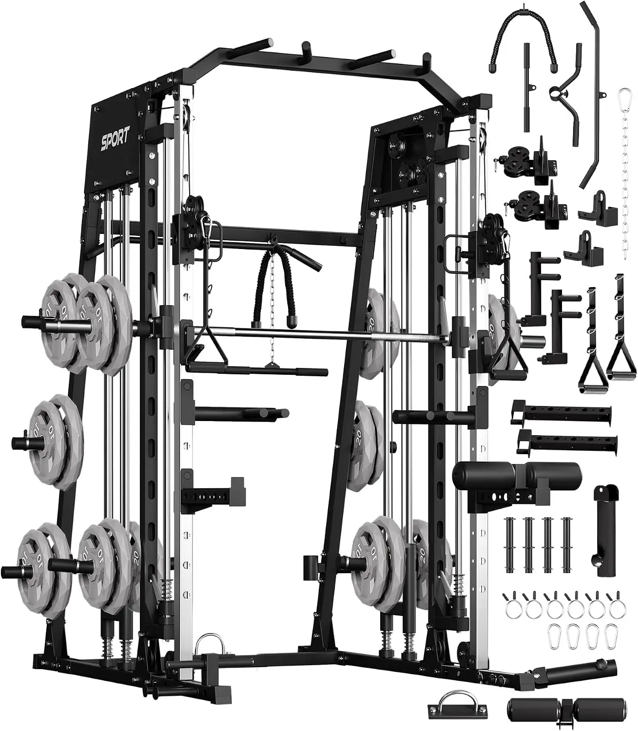 2,200 LBS All-in-One Smith Machine Home Gym, Squat Rack & Power Cage