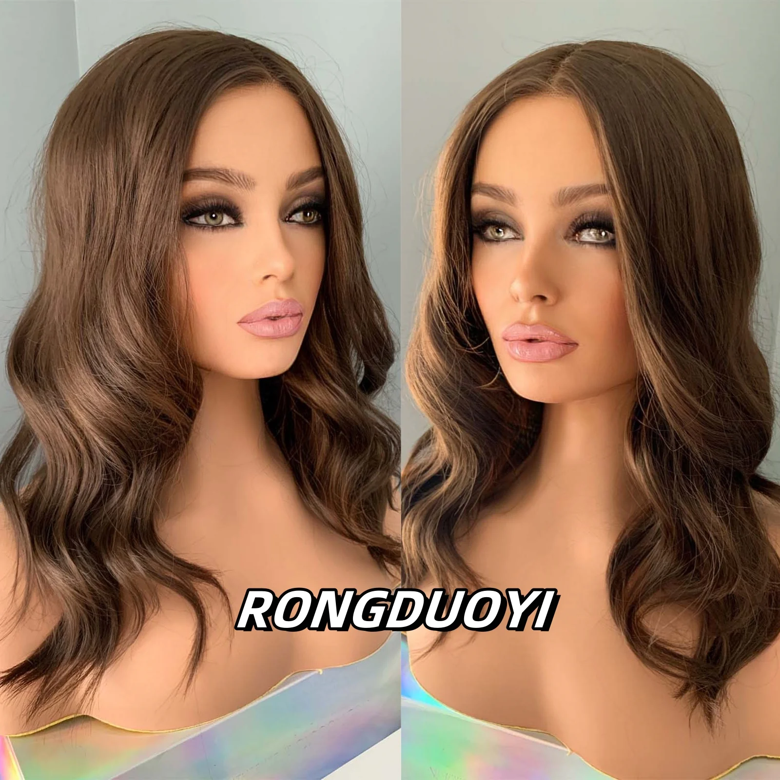 Brown Wig Short Wavy Synthetic Lace Front Wig Natural Frontal Chocolate Brown Brunette Hair Lace Wigs Party Cosplay