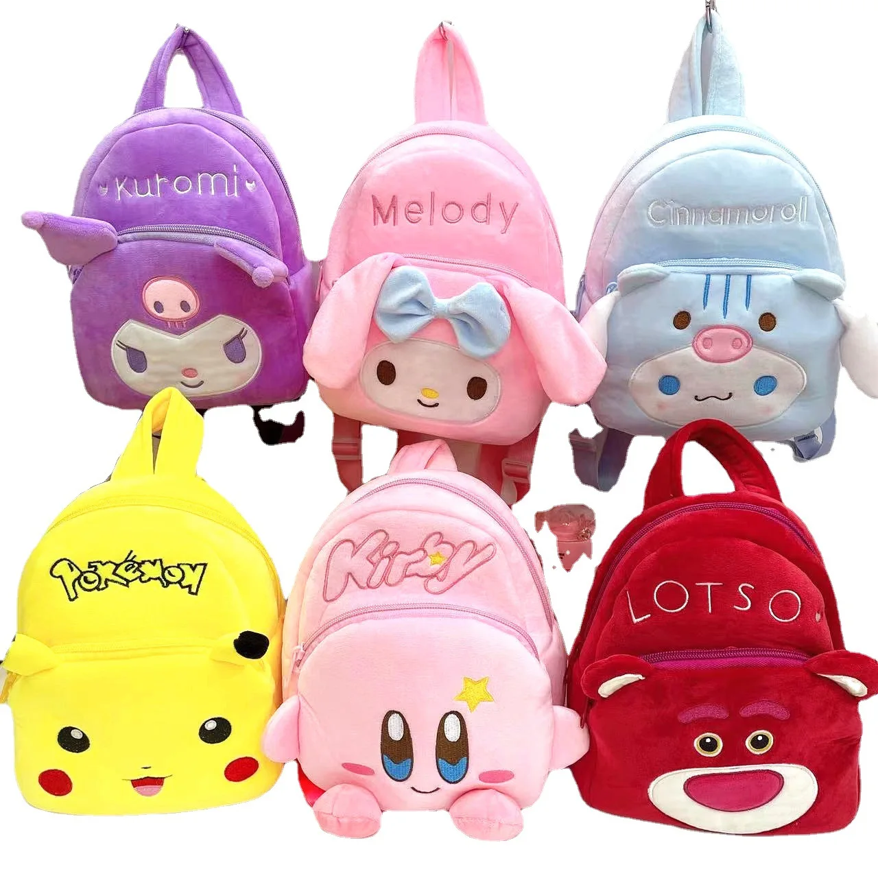 Genuine Sanrio Plush Doll Backpack Hello Kitty Melody Pikachu Cartoon Cute Stuffed 28x18x9cm Children School Bag Birthday Gifts