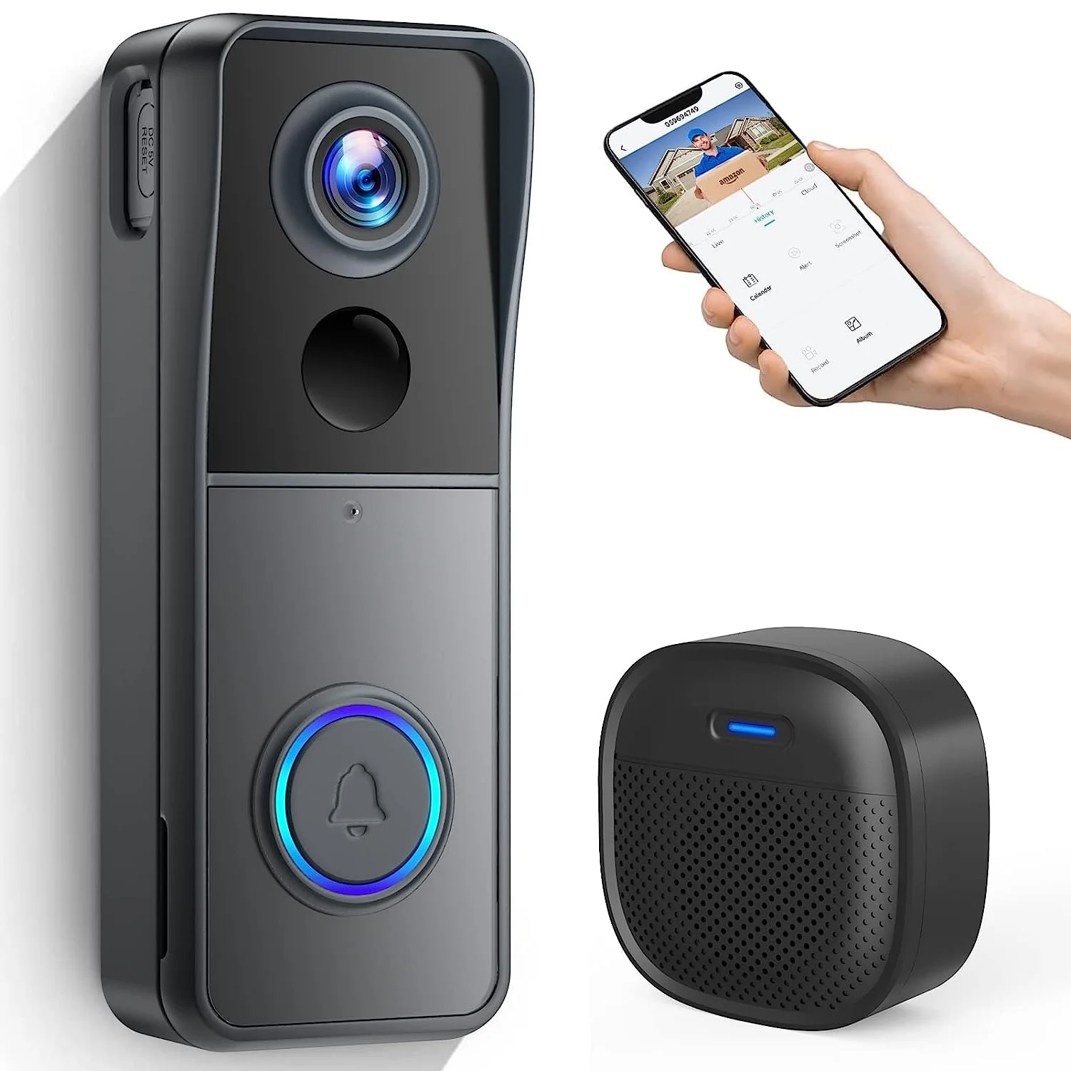 

Wireless Video Doorbell Camera with Wireless Chime Door Bell Ringer Wireless with Camera Voice Changer Smart WiFi Doorbell