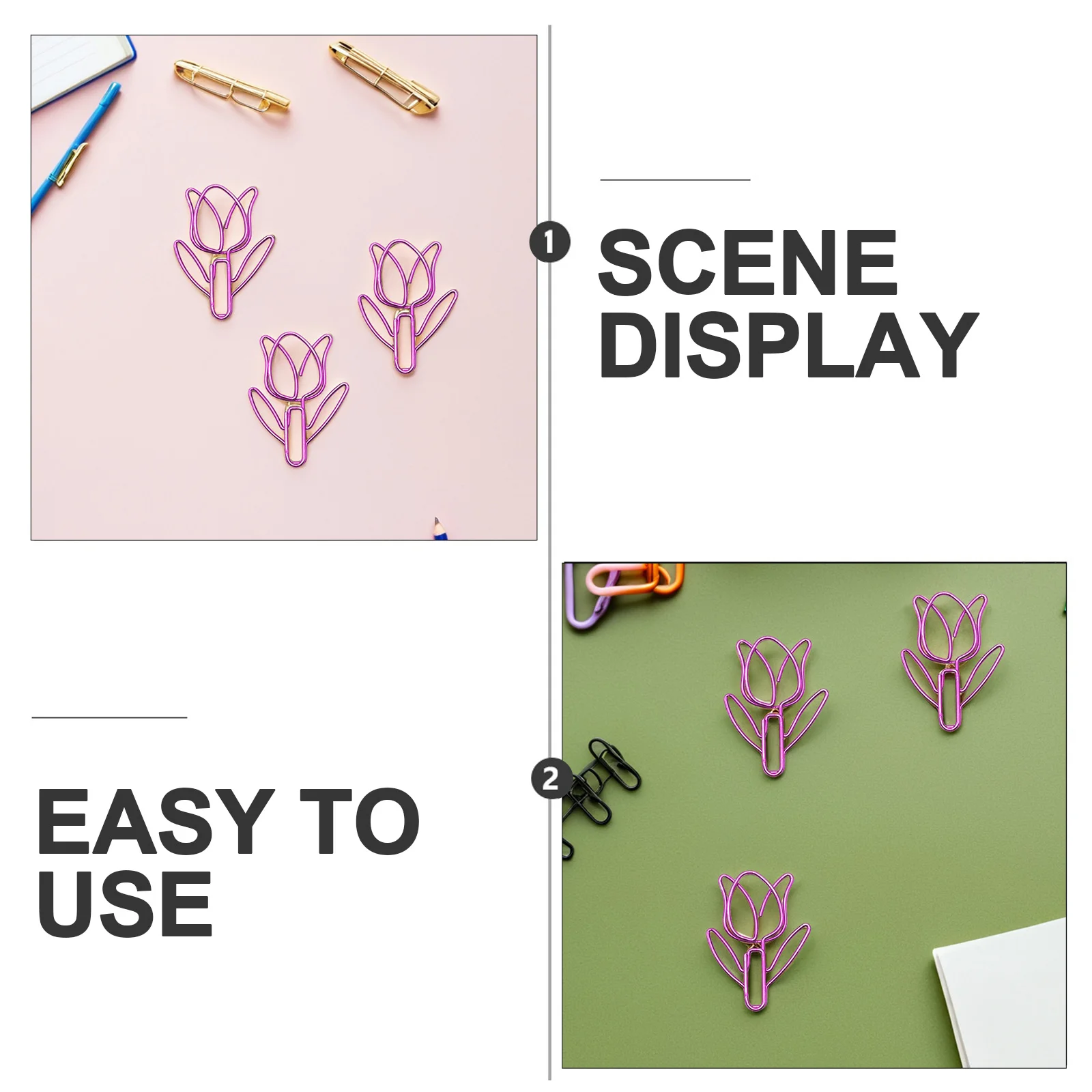 

60pcs Metal Tulip Paper Clips Flower Shaped Document Organizers For School Office Multicolored Decorative Note Clips Set