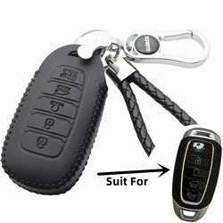FLYBETTER Leather Car Key Protector Cover For Hyundai KONA Encino Solaris Azera Grandeur Accent Palisa Key Case With Keychain
