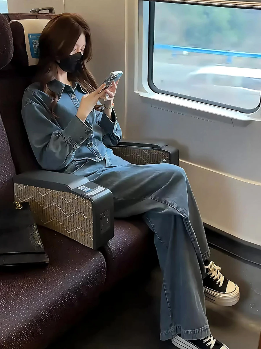 Retro hong kong sle denim conjunto feminino primavera 2025 novo high-end calças de perna larga terno de duas peças el faion conjunto