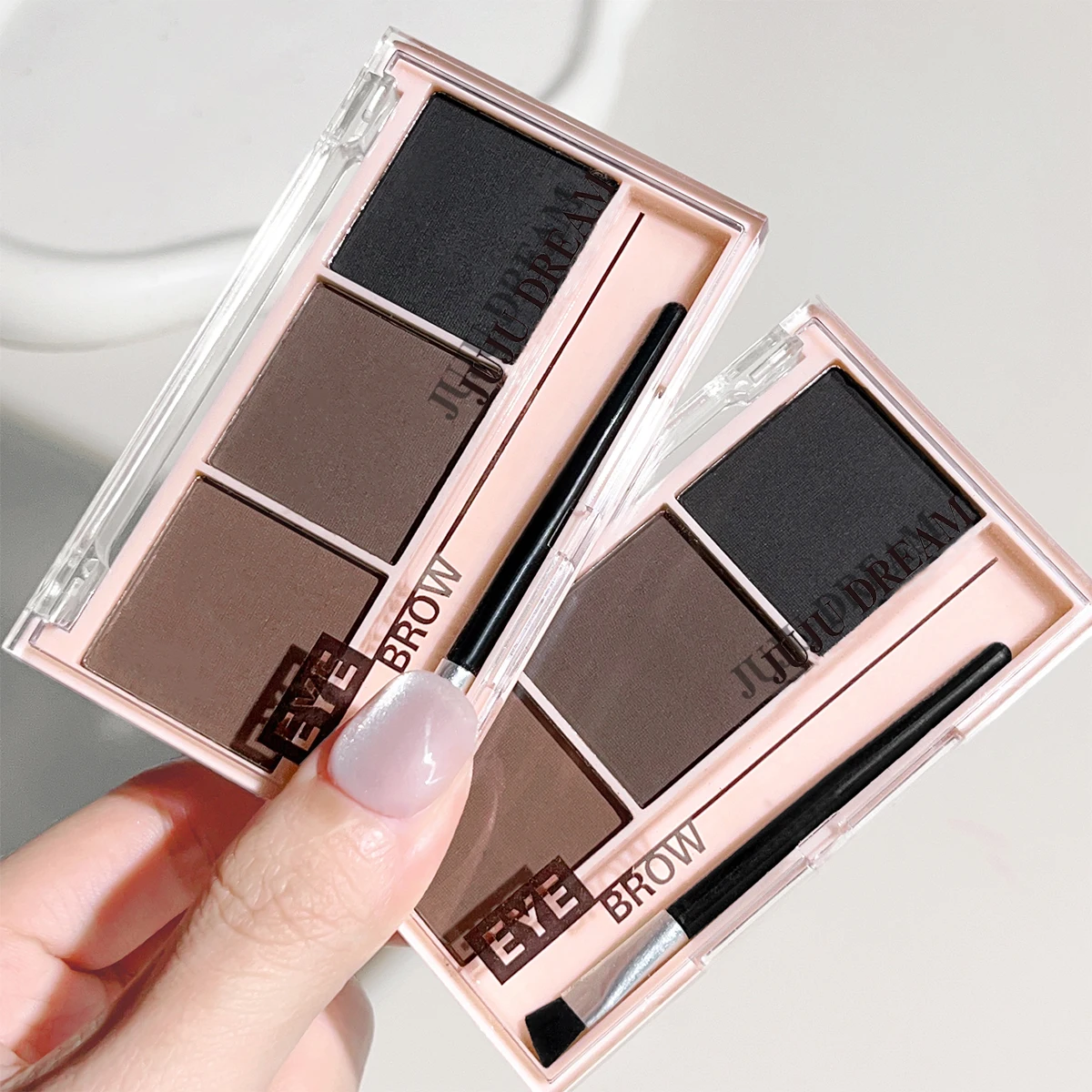 3-color brow powder palette, with brush, matte water and sweat resistant natural color brow powder long-lasting