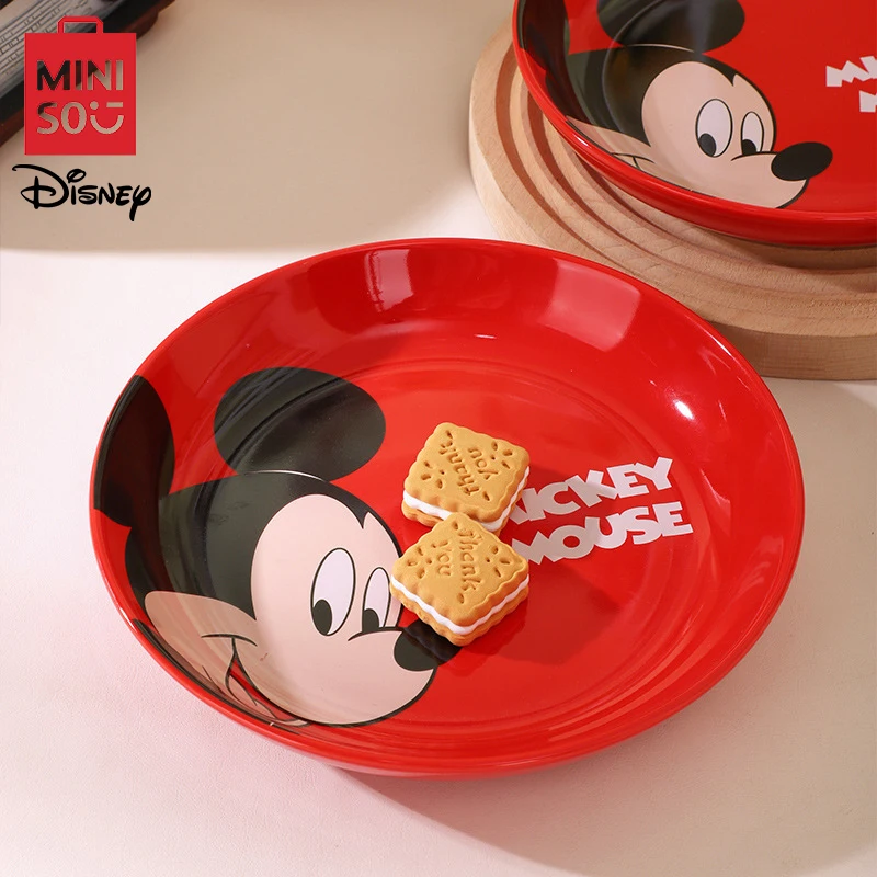 MINISO Disney Mickey 8in Piring Keramik Kartun Lucu Minnie Piring Makan Kapasitas Besar Hadiah Peralatan Makan Dapur Kawaii Tebal