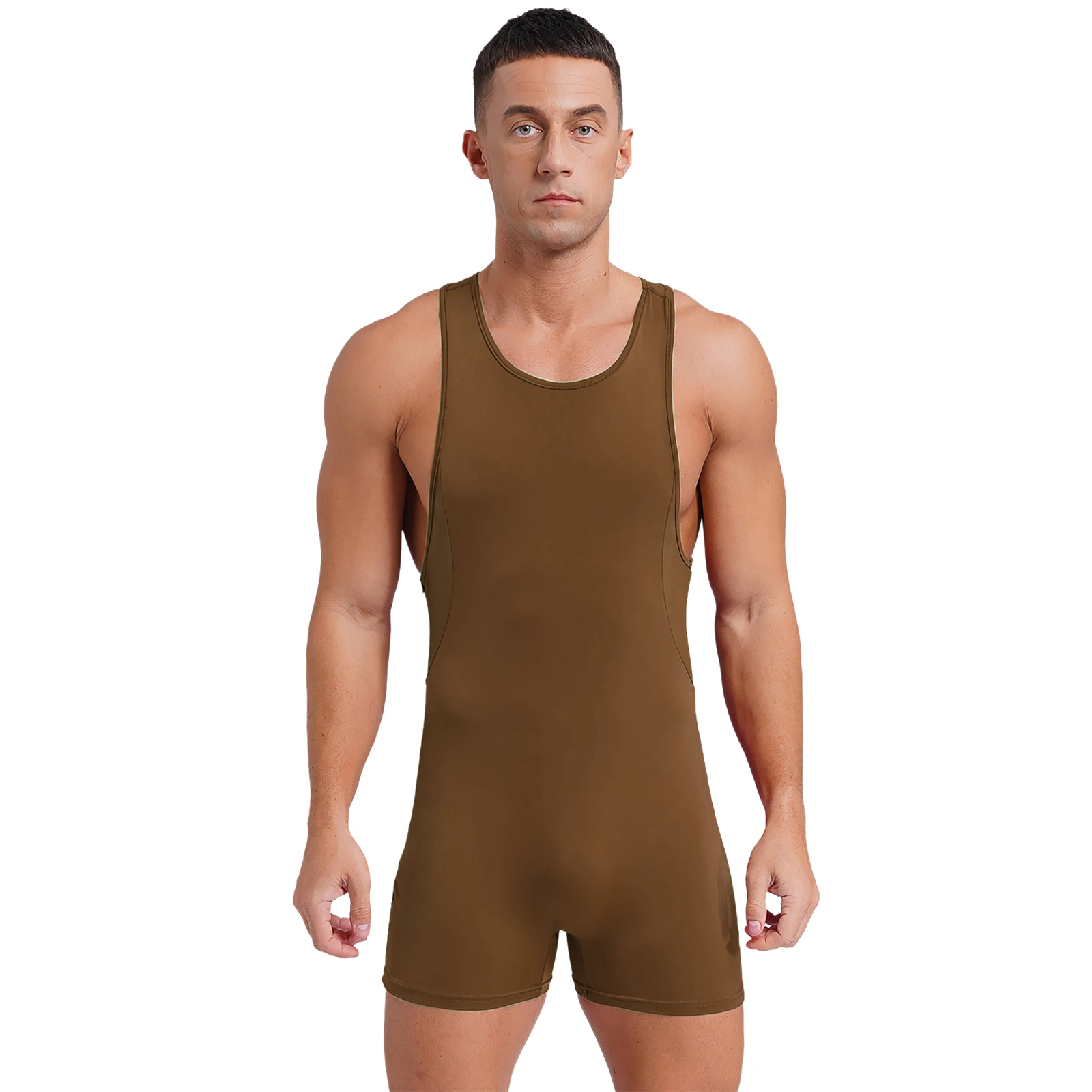 Mens One Piece Wrestling Singlet Bodysuit Sleeveless Mesh Slim Fit Jumpsuit Leotard Gym Bodybuilding Fitness Sportswear Swimwear