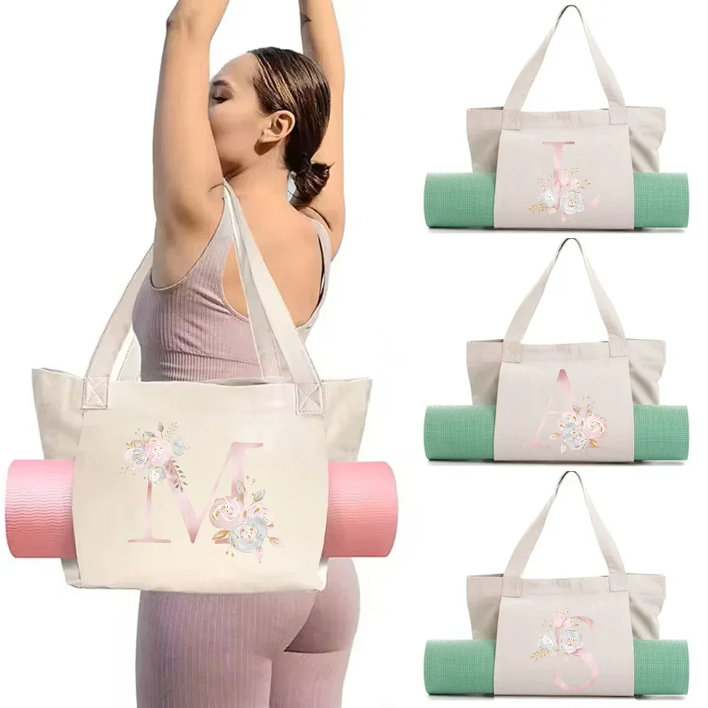 Gym Fitness Storage Handbags Yoga Tote Bag Large-capacity Pilates Sport Travel Shoulder Bags Storage Pink Flower Printing Series