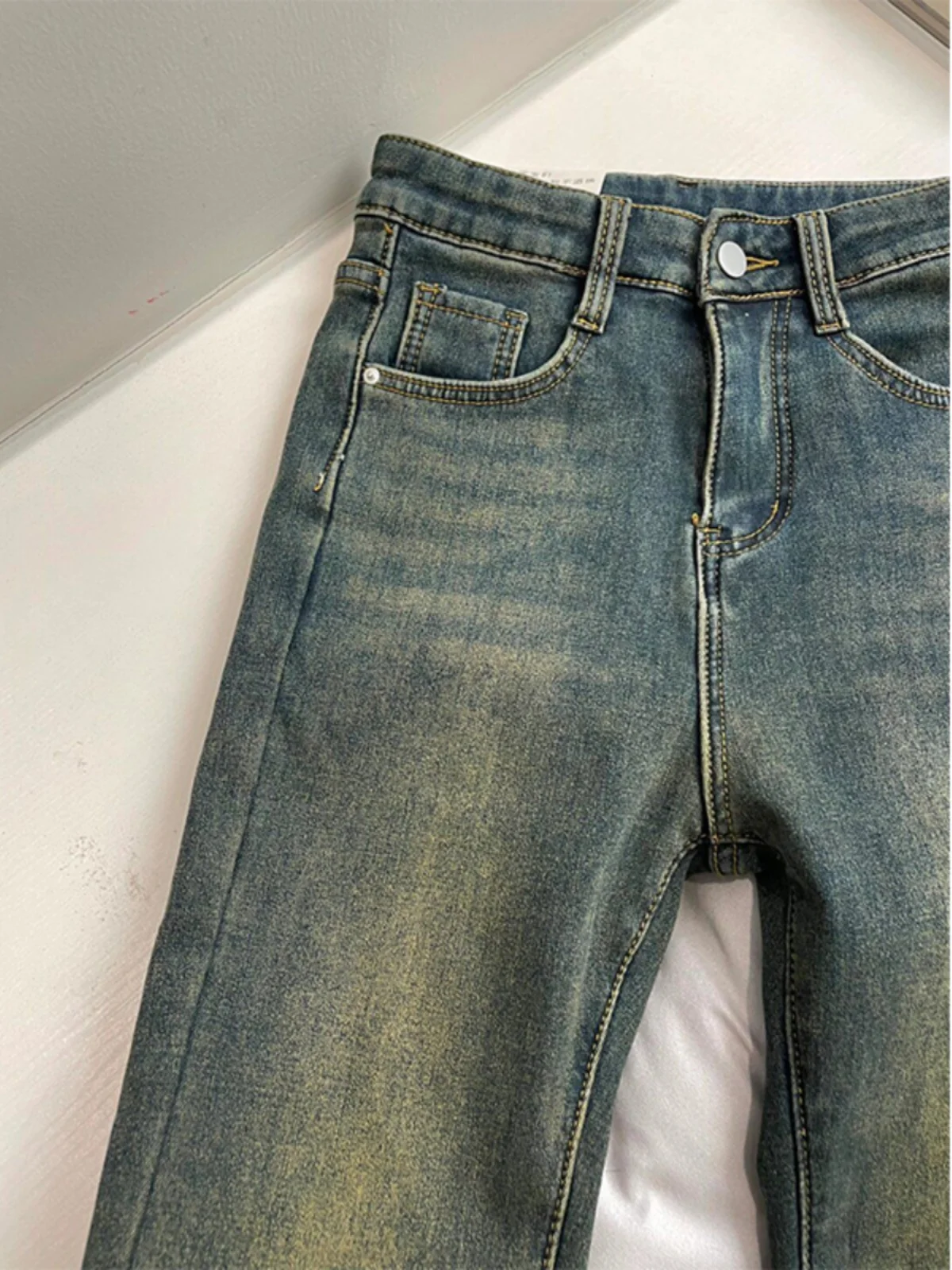 ارتفاع الخصر Fce اصطف جرس بوت الجينز المرأة الرجعية الأمريكية Sle حجم كبير التخسيس الدينيم السراويل الخريف وصول جديد #3