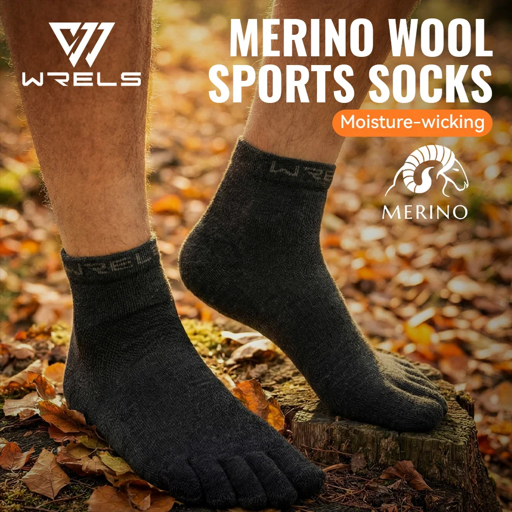 

WRELS 1/2/3 Pairs Merino Wool Toe Socks Athletic Running Five Finger Socks Sports Ankle Durable Blister Prevention Hiking Socks