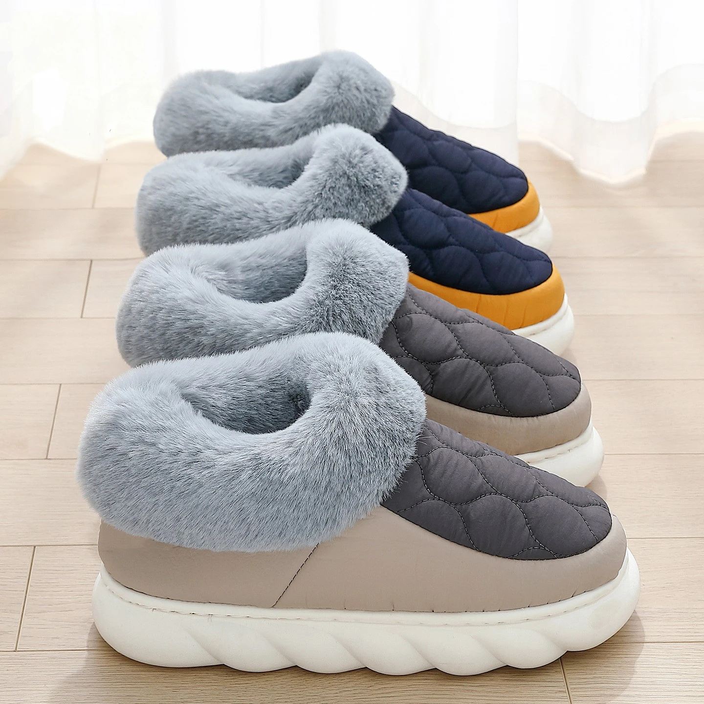 

Big Size 48 49 Winter Platform Shoes Women Indoor Waterproof Fluffy Slippers Men House Furry Flats Fashion Outdoor Warm Footwear