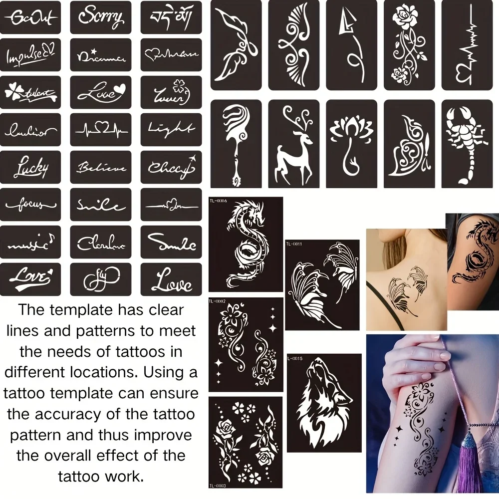 Henna-Tattoo-Schablonen-Set Selbstklebende Handvorlagen Wiederverwendbare Temporäre Tattoo-Körperkunst DIY-Design-Kit für Hochzeit und Party – Detail 3