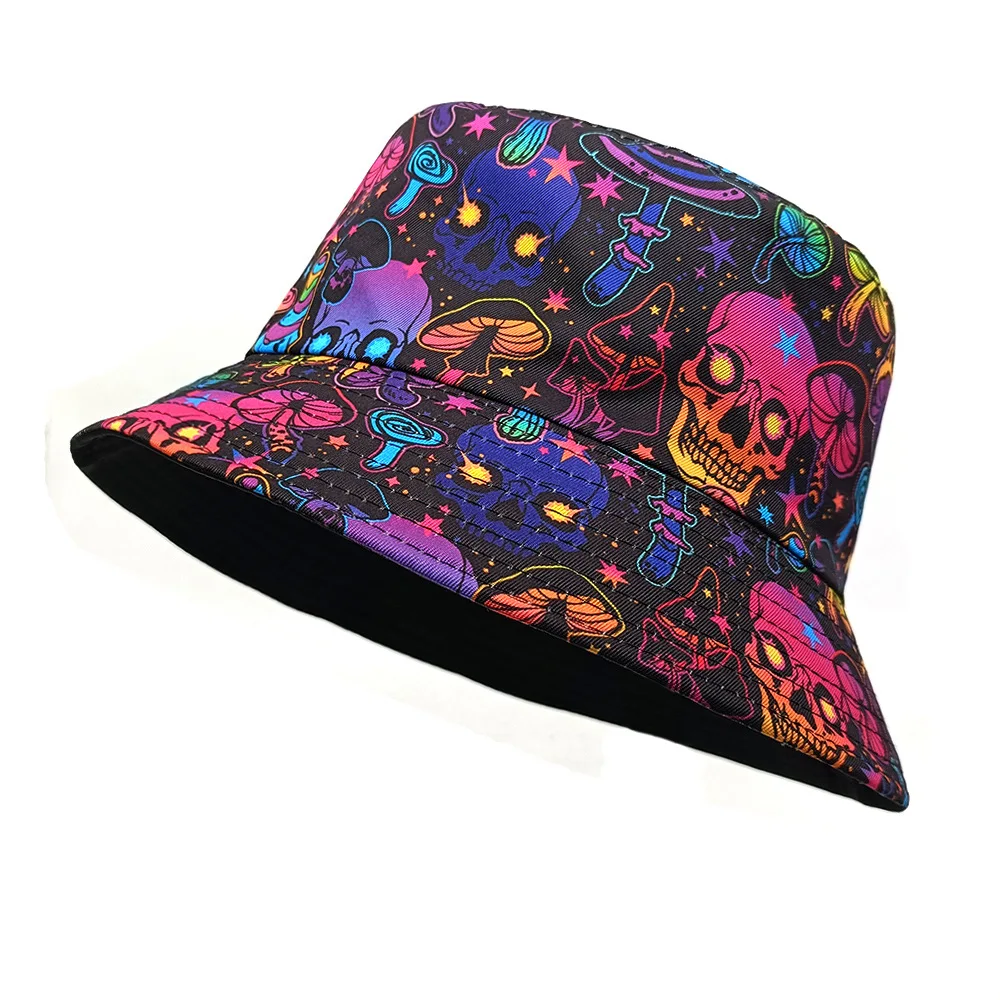 Skull Mushroom Pattern Bucket Hats Women Men Summer Travel Beach Sunscreen Fisherman Hat Street Hip Hop Fashion Decorate Panama