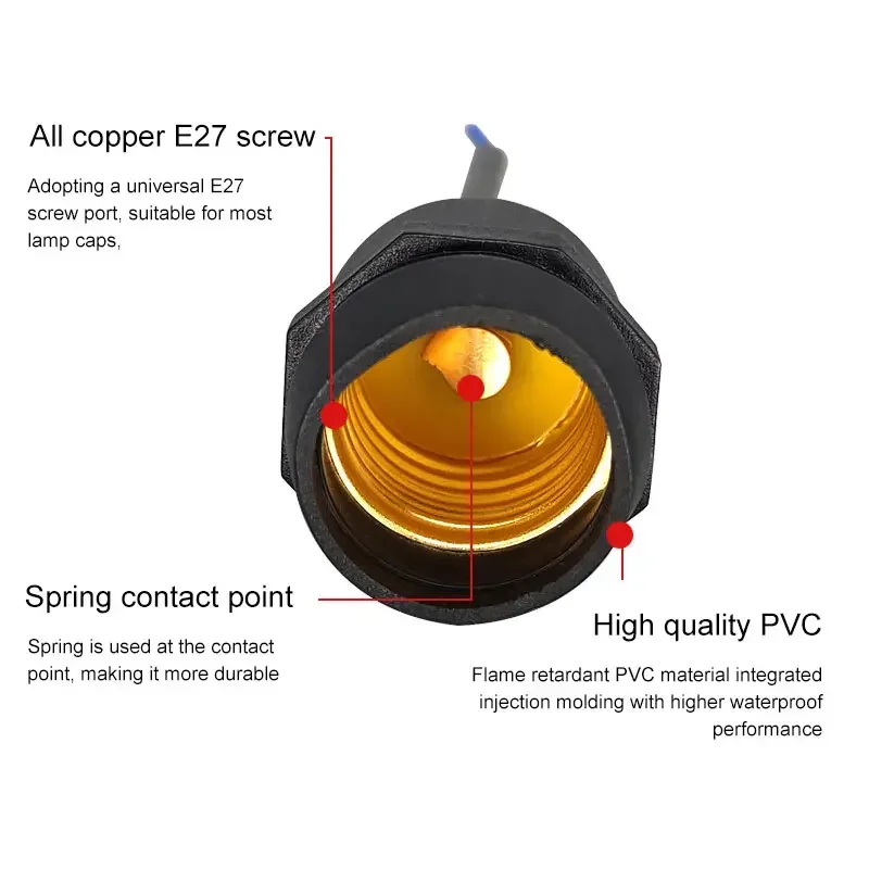 IP67 E27 Lamp Holder Outdoor Waterproof Universal Lighting Lamp Base Holder with Wire Copper Screw Socket Lamp Holder Power Cord