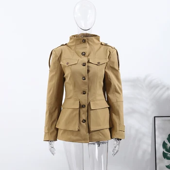 Strap Flap Pocketed Stand Collar Jacket Tailored Fit Buttoned 2025 Autumn Edgy Chic Women Outerwear Fashion Elegant Lady Coat 6 Strap Flap Pocketed Stand Collar Jacket Tailored Fit Buttoned 2025 Autumn Edgy Chic Women Outerwear Fashion Elegant Lady Coat 6