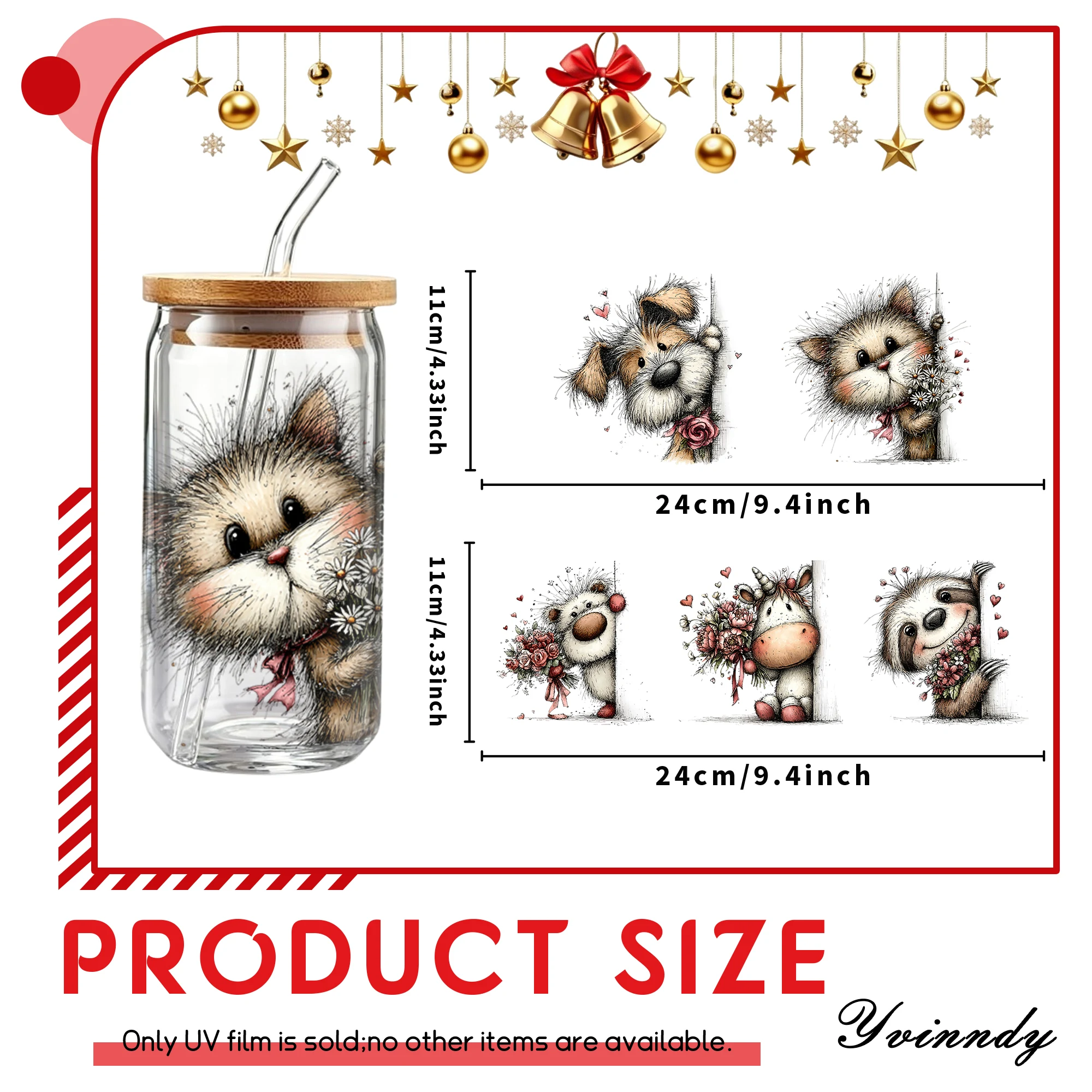 5Pcs/Set Hide and Seek with Small Animals 16OZ Glass Jar Transfer Paper UV DTF High Self-Adhesive Transfer Paper
