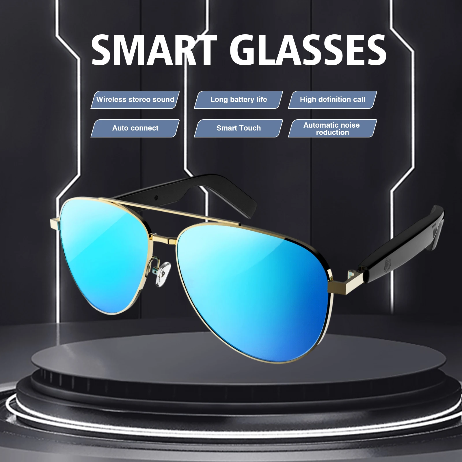 

Умные очки, подключение Bluetooth, воспроизведение музыки, ответ на телефон, сенсорное управление, модные очки с блокировкой синего света