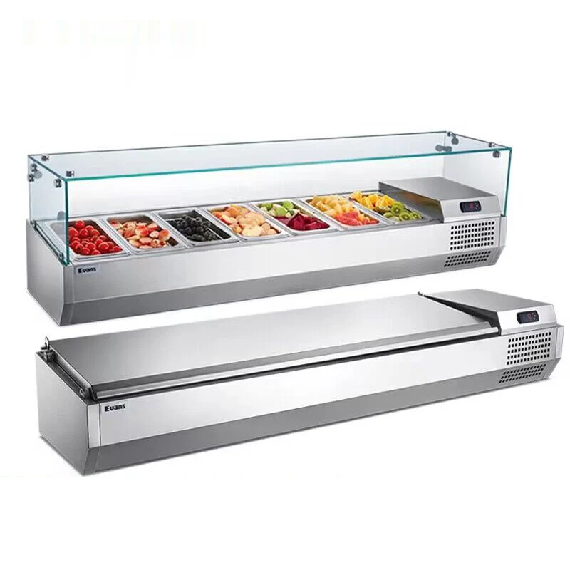 

Commercial Stainless Steel Countertop Mini Buffet Glass Refrigerated Display Cooler Containers Salad Bar