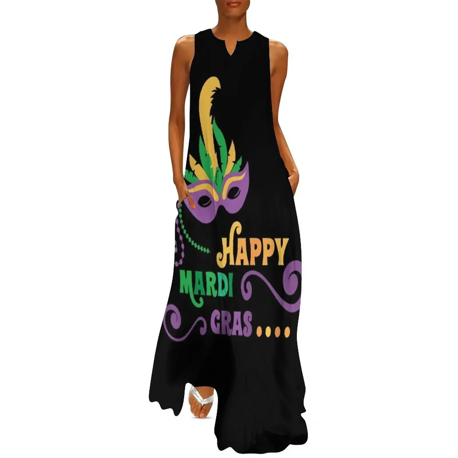 

Happy Mardi Gras T-shirt and Apparel Long Dress Women dresses summer women's evening dress 2025 Women long dress