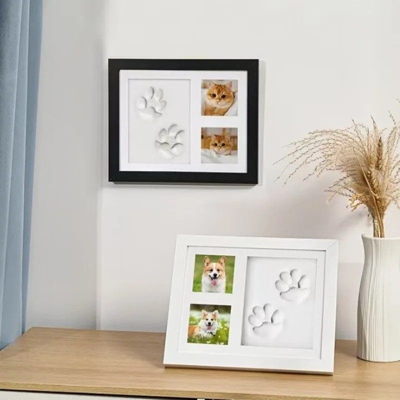 Pet Pawprint Keepsake Frame DIY Footprint Fingerprint Ink Hollow Frame Display Stand for Memorabilia