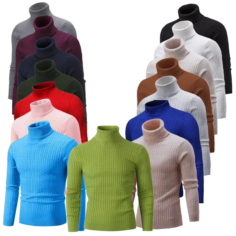 2024 Winter New Europe and Usa High-collar Fashion Laid-back Knitwear for Men, Sixteen Color Twist Mens Sweater Bottoming Shirt